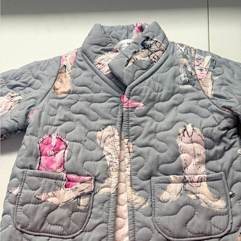 Kids Quilted Jacket with Pink and Gray Boot Print
